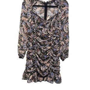 Zara Long Sleeve Paisley Dress - Black, Blue, Cream